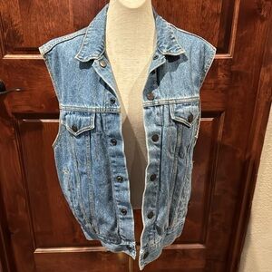 Mickey Mouse Inc World Travelers REVERSIBLE Denim Vest Mens Medium Plaid Vtg 90s